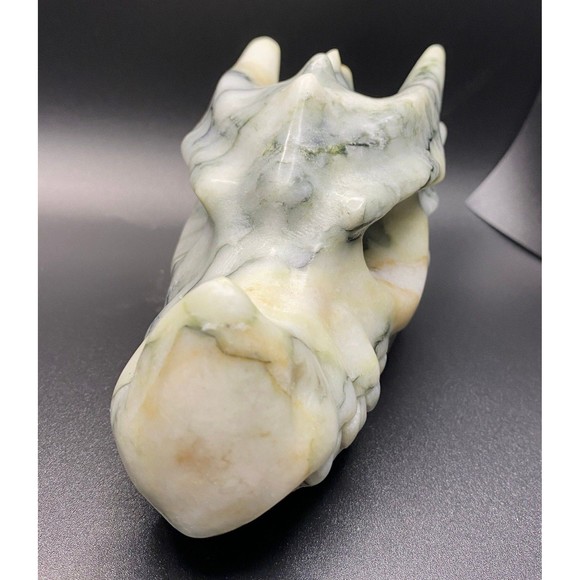 Large White Peach Green Jade Dragon Skull Crystal Carving - Veins Dinosaur - Picture 5 of 9
